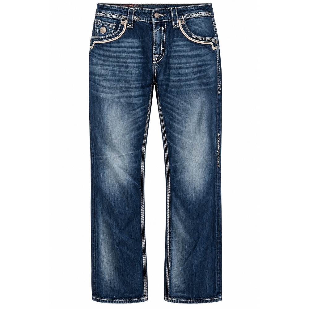 Rock Revival Mens "Jason" Relaxed Straight Leg Jeans Thick Stitching Size 36